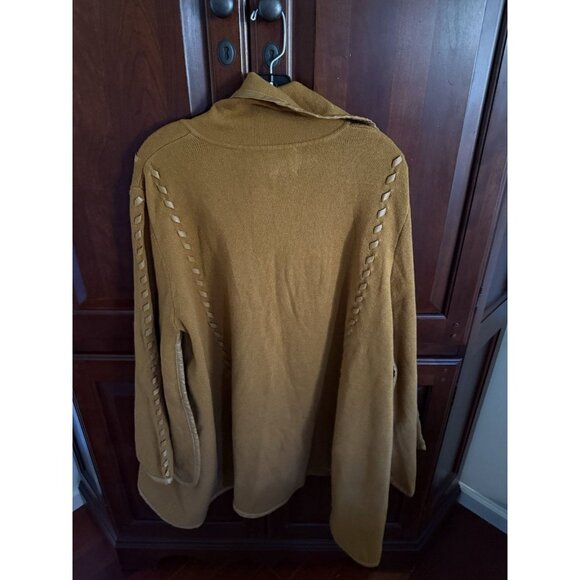 NEW Patricia Nash Knit Cape Leather Whipstitch Camel Brown Size XS/S Cardigan - Picture 4 of 5